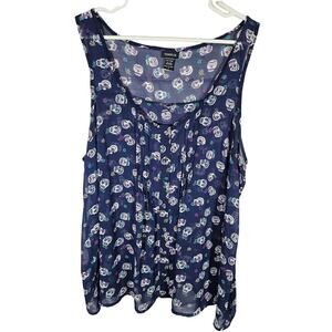 Torrid Womens Sugar Skull Flowy Tank Blue White‎ Green Size 2